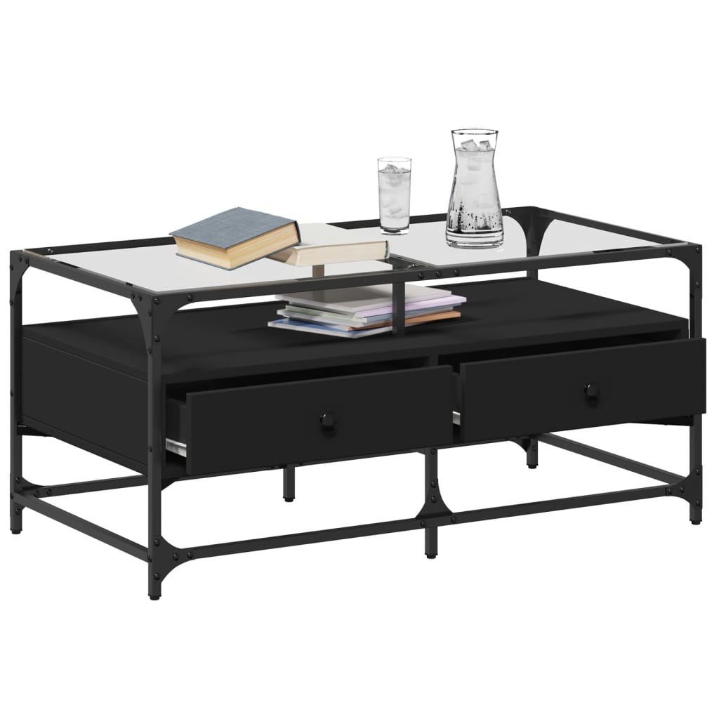 Table basse avec dessus en verre noir 98,5x50x45 cm acier - XIOS