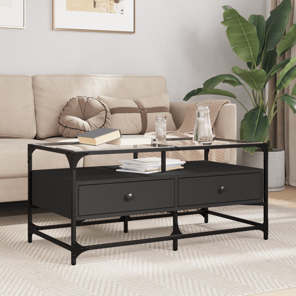 Table basse avec dessus en verre noir 98,5x50x45 cm acier - XIOS