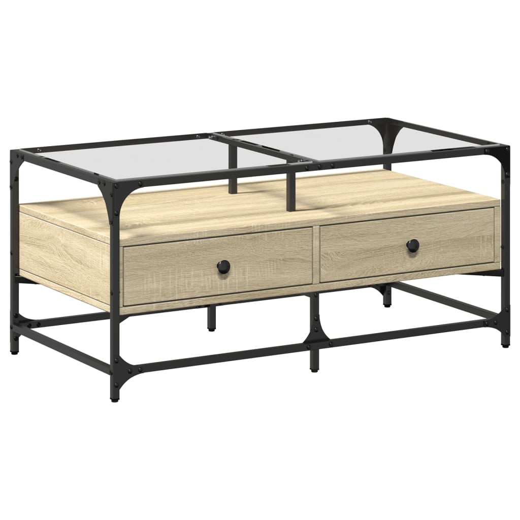 Table basse et dessus en verre chêne sonoma 98,5x50x45 cm acier - XIOS