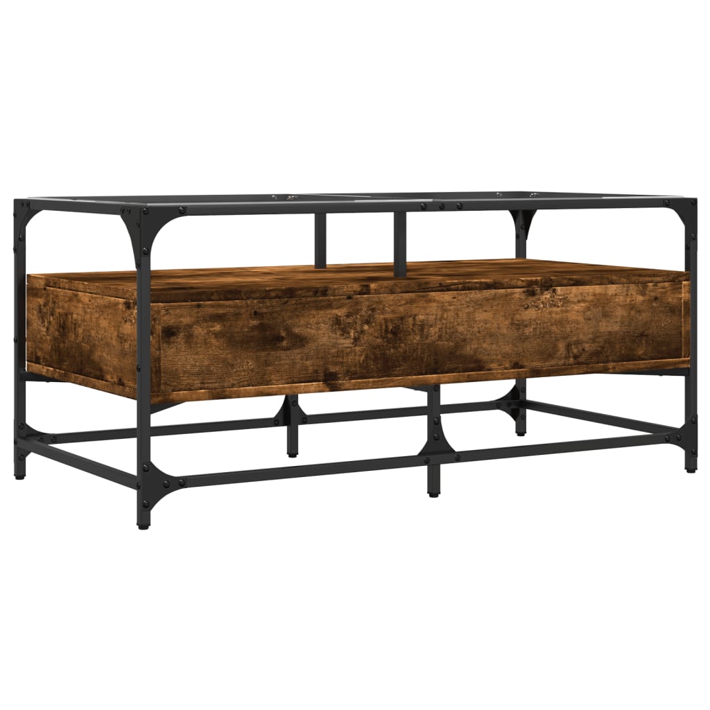 Table basse avec dessus en verre chêne fumé 98,5x50x45 cm acier - XIOS