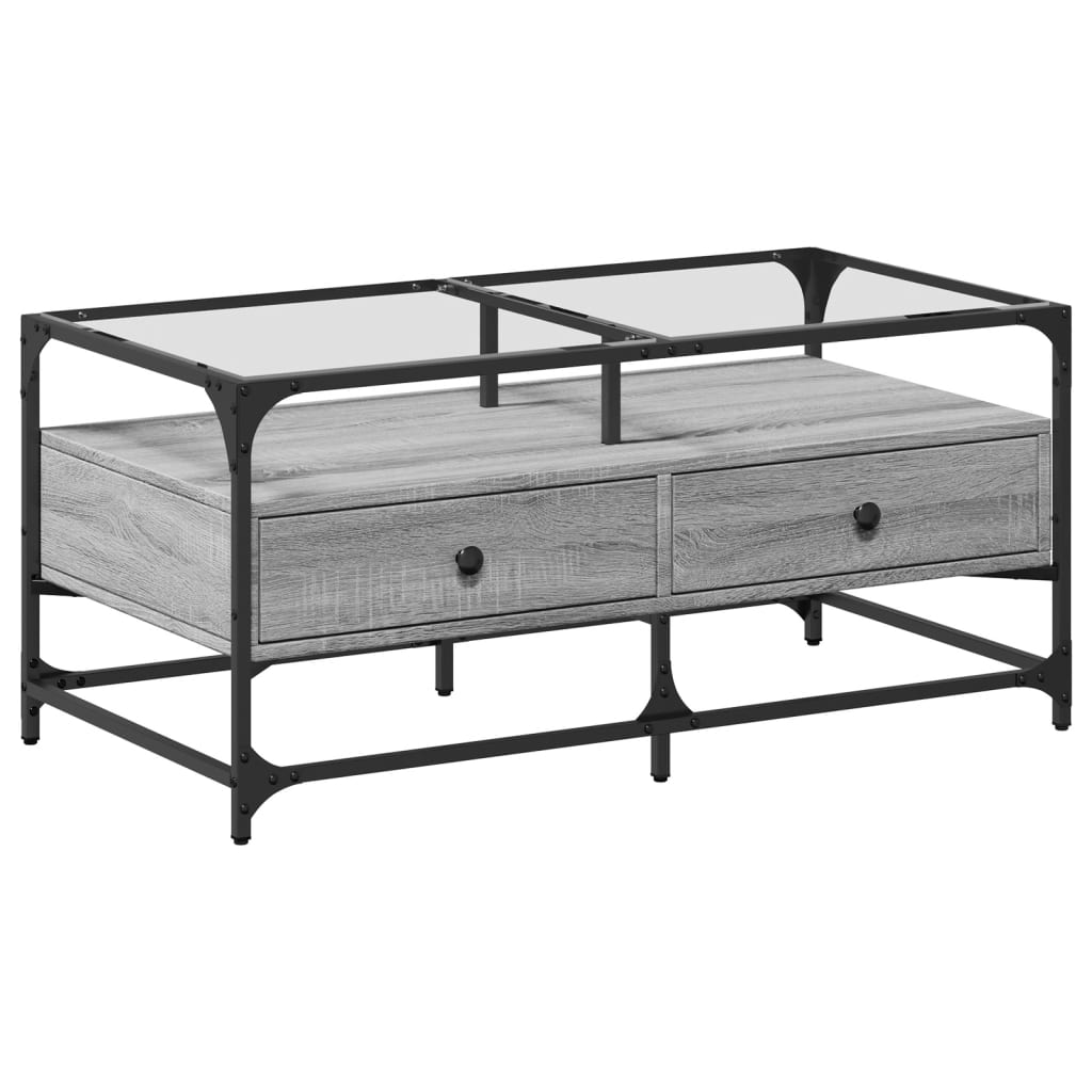 Table basse avec dessus en verre sonoma gris 98,5x50x45cm acier - XIOS