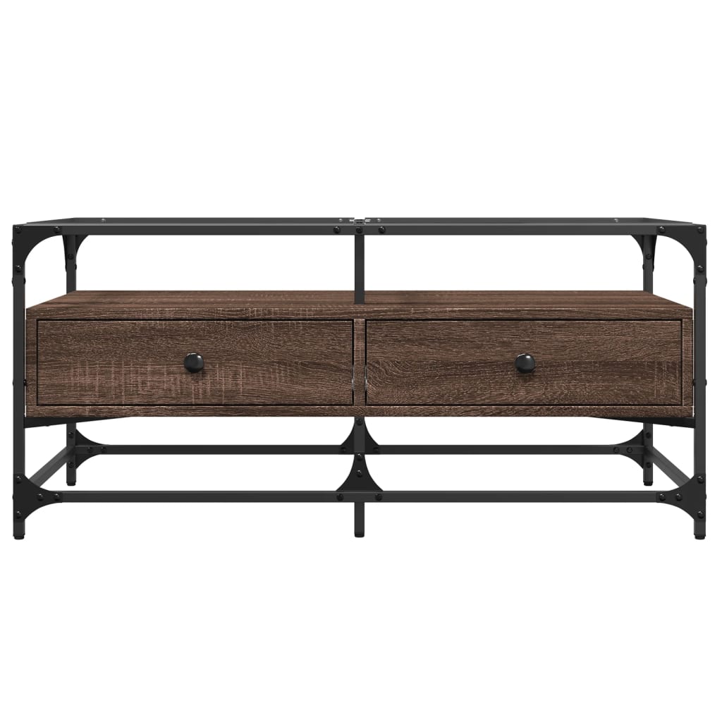 Table basse et dessus en verre chêne marron 98,5x50x45 cm acier - XIOS