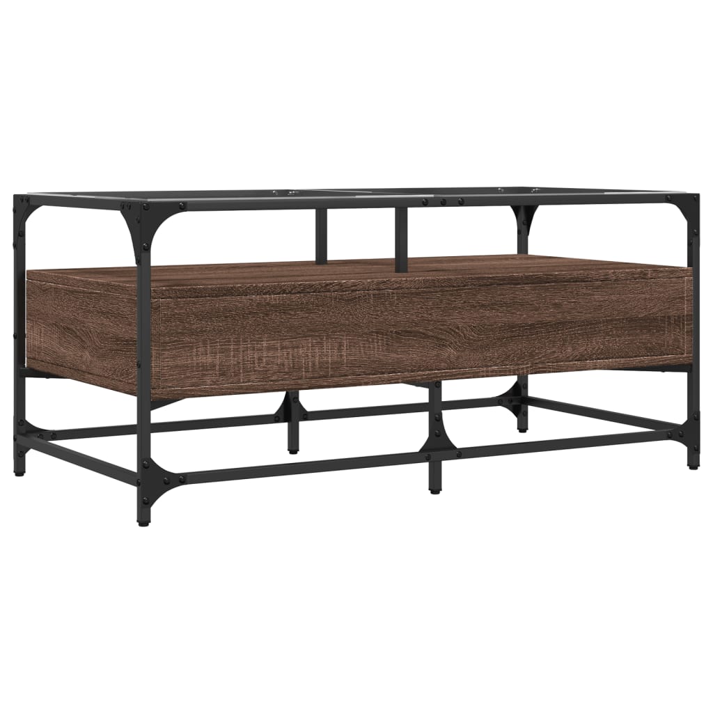 Table basse et dessus en verre chêne marron 98,5x50x45 cm acier - XIOS