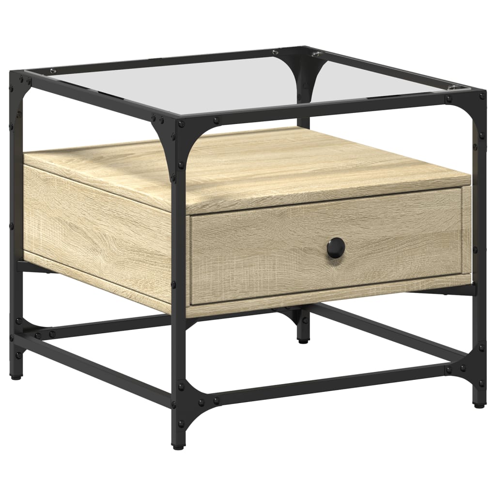 Table basse et dessus en verre chêne sonoma 50x50x45 cm acier - XIOS