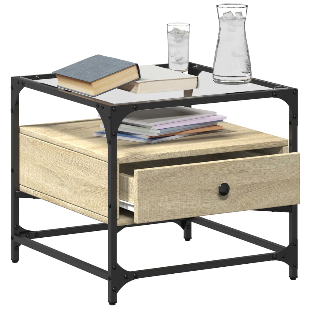 Table basse et dessus en verre chêne sonoma 50x50x45 cm acier - XIOS