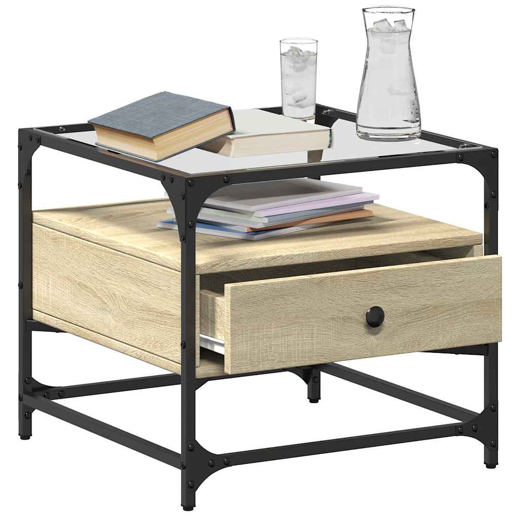 Table basse et dessus en verre chêne sonoma 50x50x45 cm acier - XIOS
