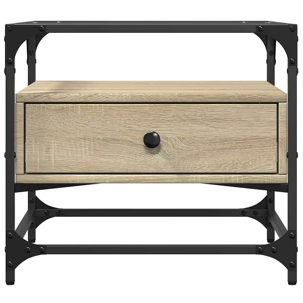 Table basse et dessus en verre chêne sonoma 50x50x45 cm acier - XIOS