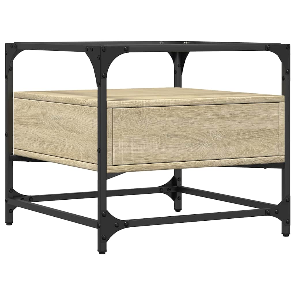 Table basse et dessus en verre chêne sonoma 50x50x45 cm acier - XIOS