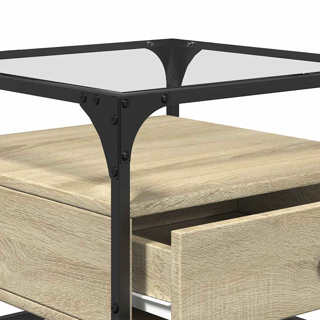 Table basse et dessus en verre chêne sonoma 50x50x45 cm acier - XIOS