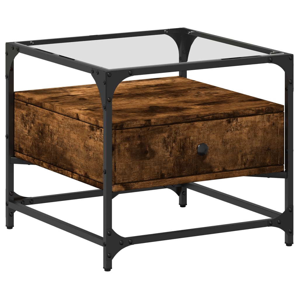 Table basse avec dessus en verre chêne fumé 50x50x45 cm acier - XIOS
