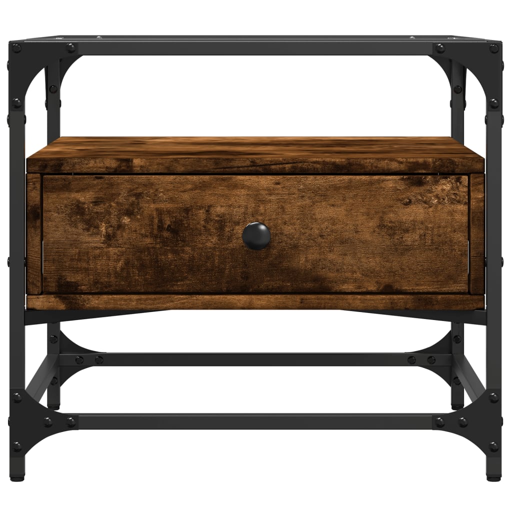 Table basse avec dessus en verre chêne fumé 50x50x45 cm acier - XIOS