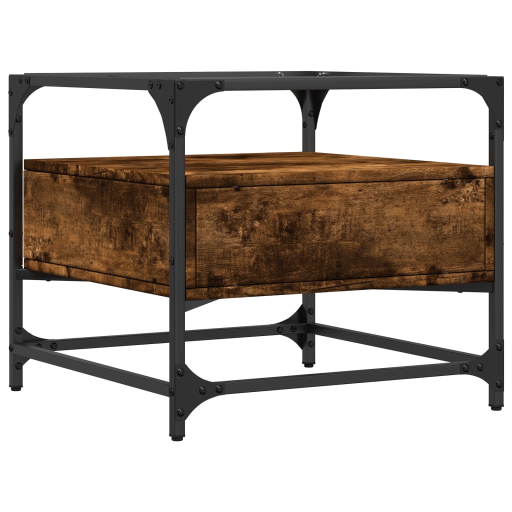 Table basse avec dessus en verre chêne fumé 50x50x45 cm acier - XIOS