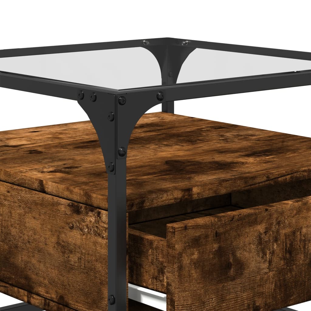 Table basse avec dessus en verre chêne fumé 50x50x45 cm acier - XIOS