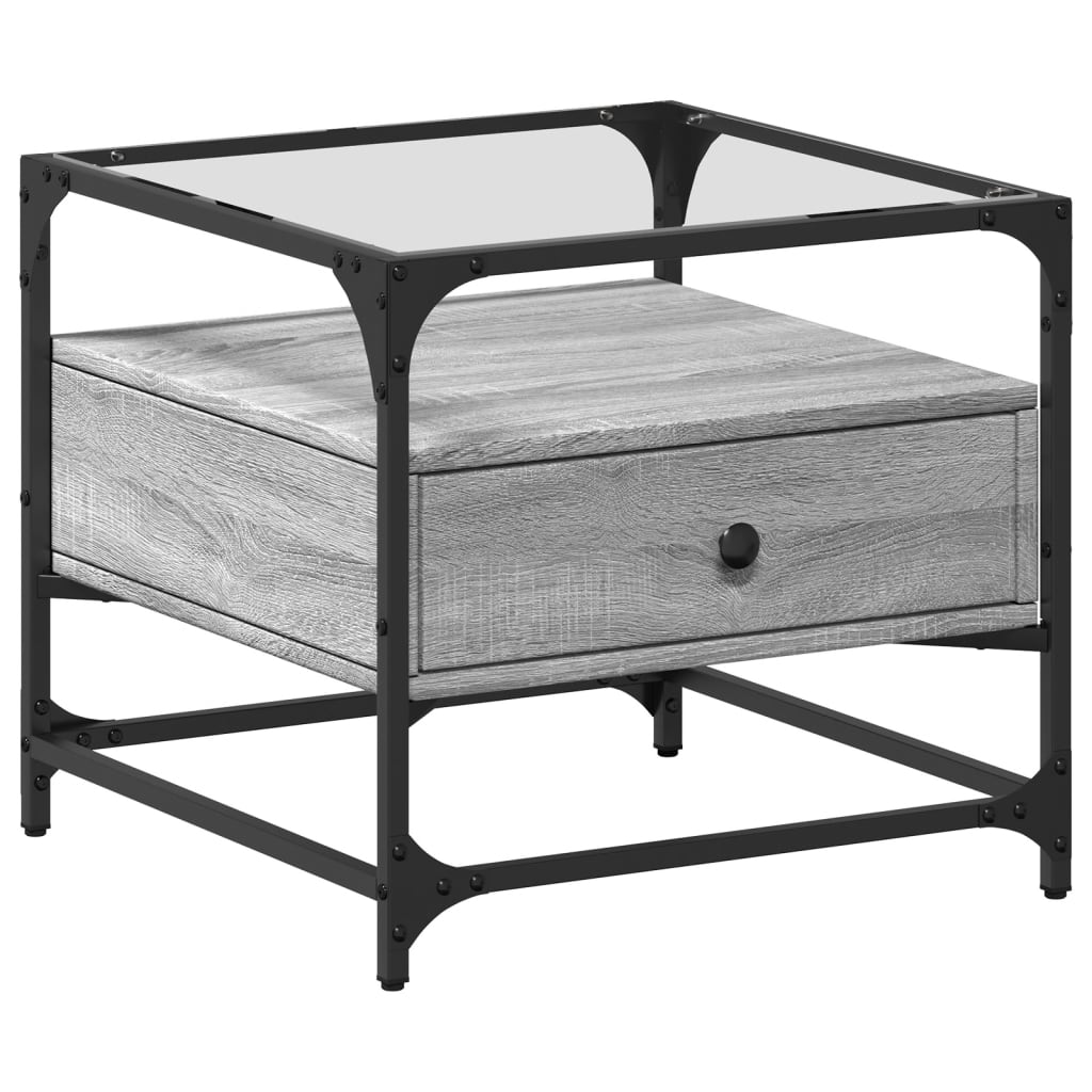 Table basse avec dessus en verre sonoma gris 50x50x45 acier - XIOS