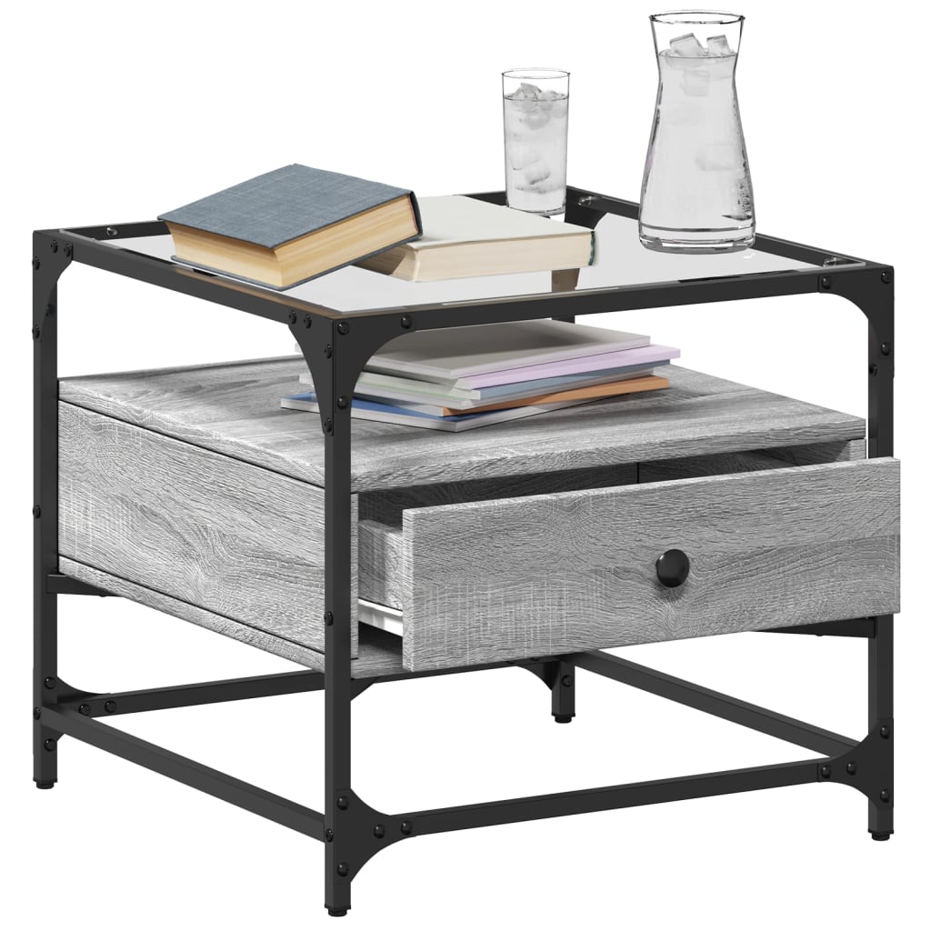 Table basse avec dessus en verre sonoma gris 50x50x45 acier - XIOS