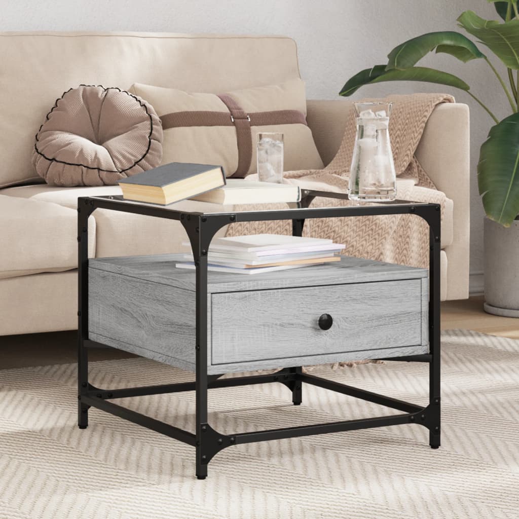 Table basse avec dessus en verre sonoma gris 50x50x45 acier - XIOS