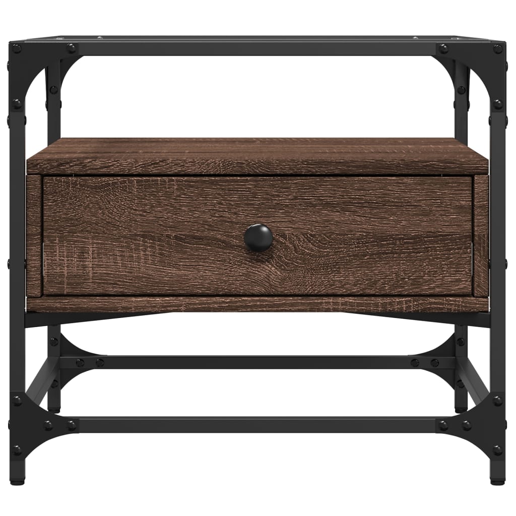 Table basse et dessus en verre chêne marron 50x50x45 cm acier - XIOS