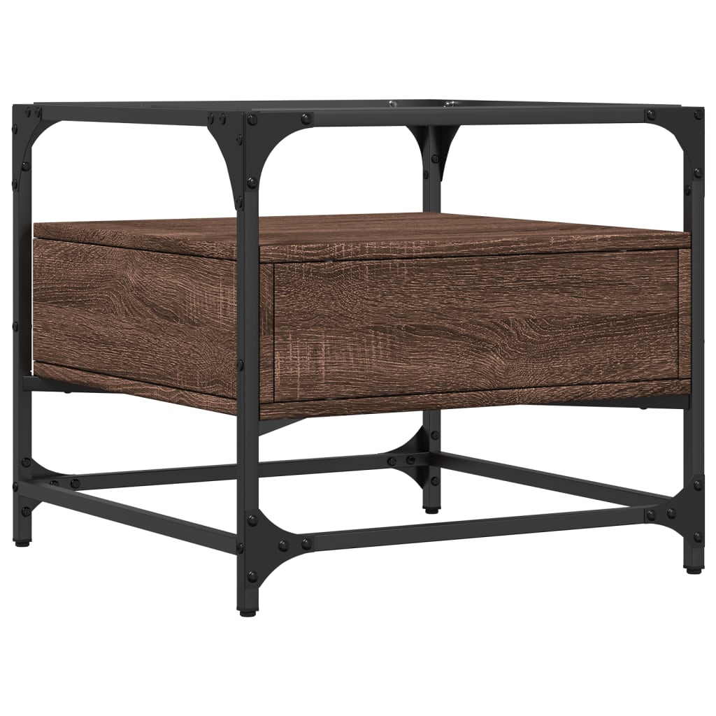 Table basse et dessus en verre chêne marron 50x50x45 cm acier - XIOS