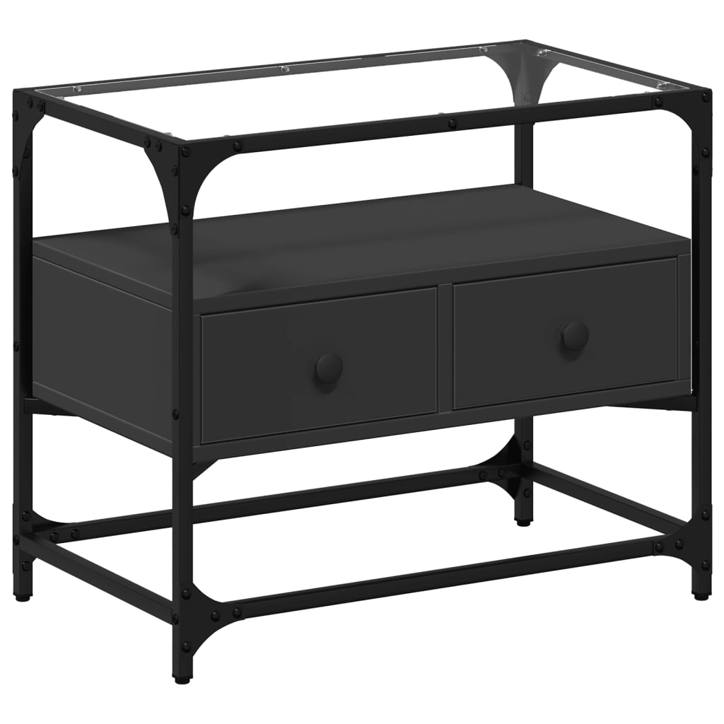 Meuble TV et dessus en verre noir 60x35x51 cm bois d'ingénierie - XIOS
