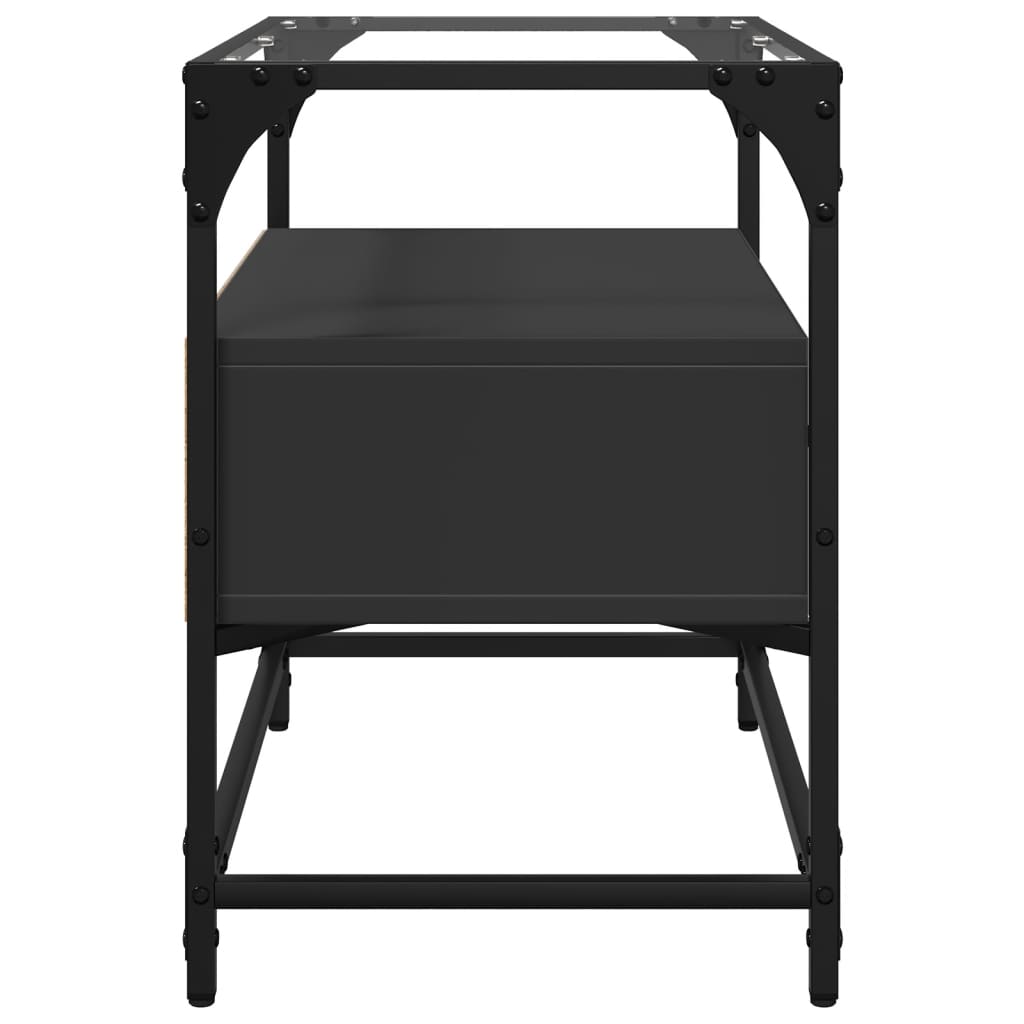 Meuble TV et dessus en verre noir 60x35x51 cm bois d'ingénierie - XIOS