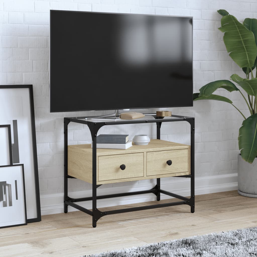 Meuble TV avec dessus en verre chêne sonoma bois d'ingénierie - XIOS