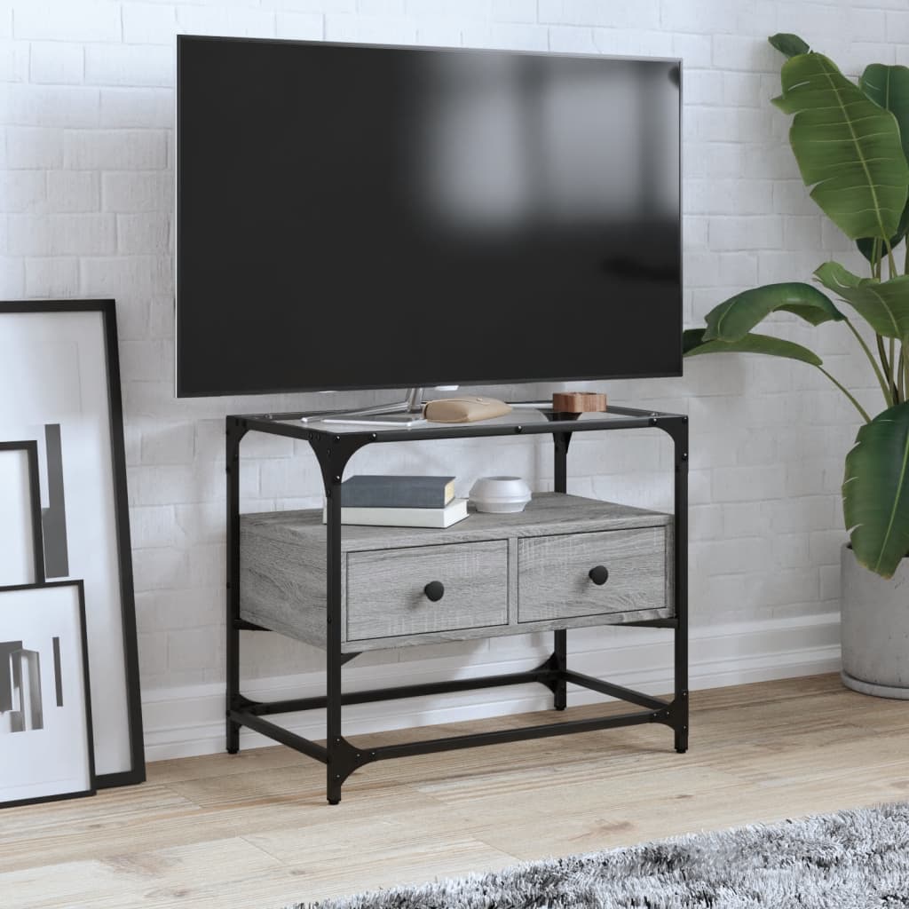 Meuble TV avec dessus en verre sonoma gris bois d'ingénierie - XIOS