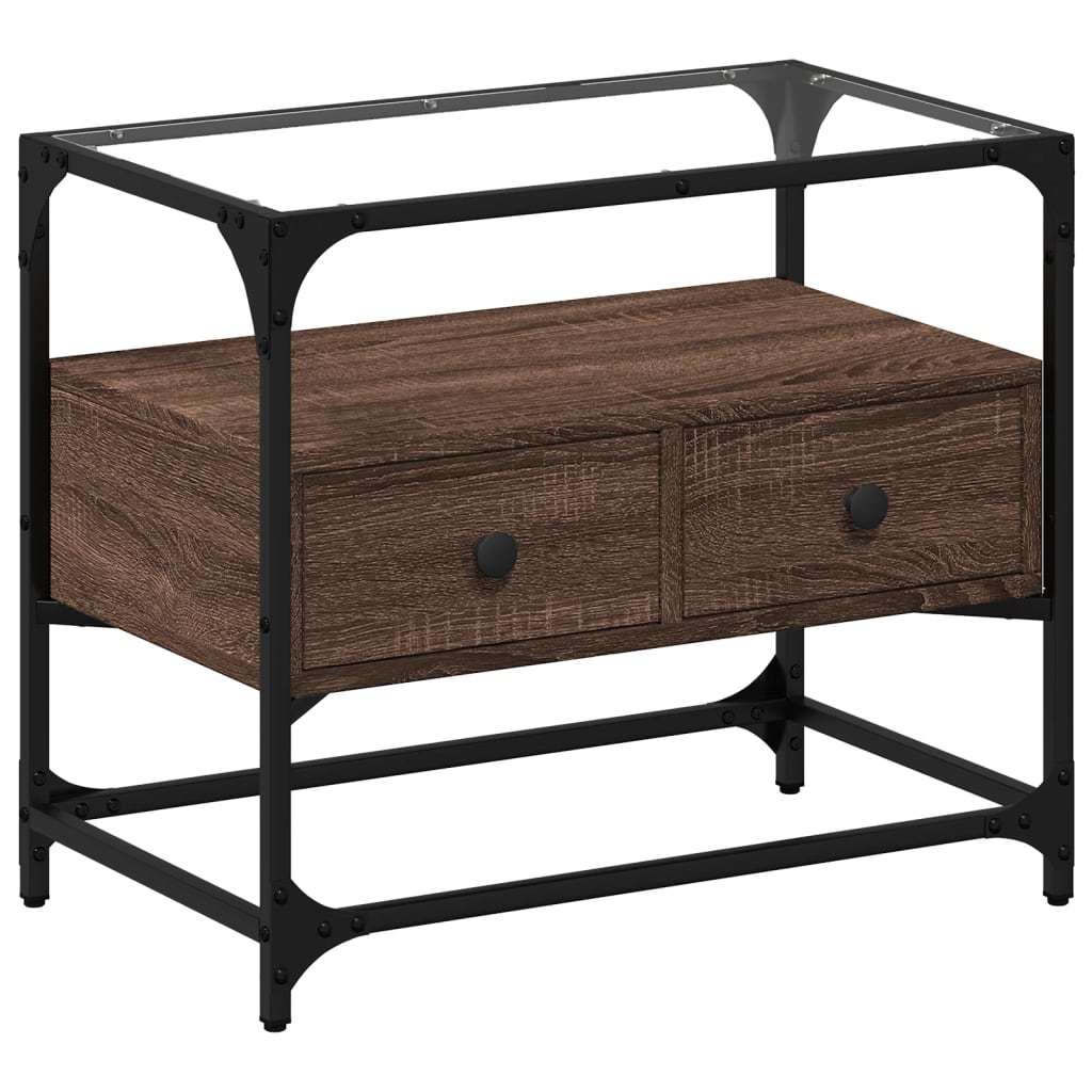 Meuble TV avec dessus en verre chêne marron bois d'ingénierie - XIOS