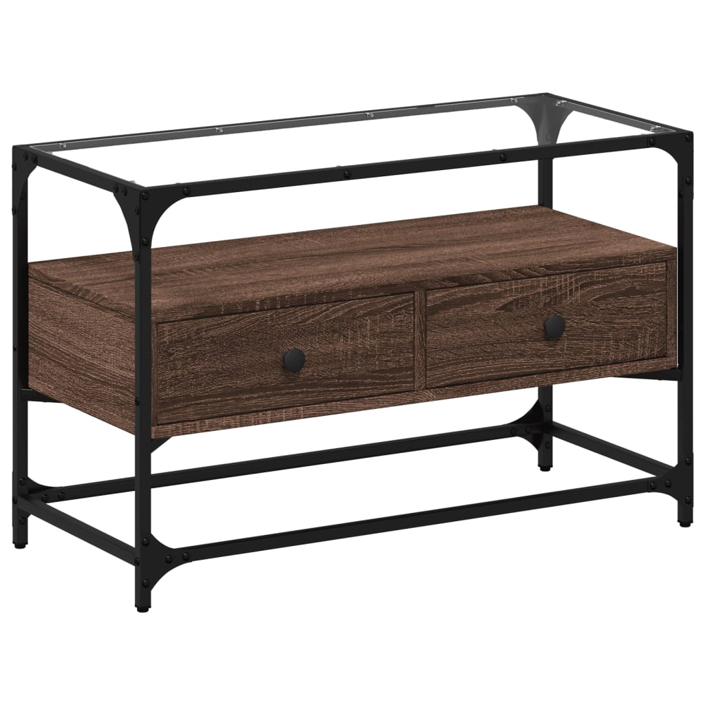 Meuble TV avec dessus en verre chêne marron bois d'ingénierie - XIOS