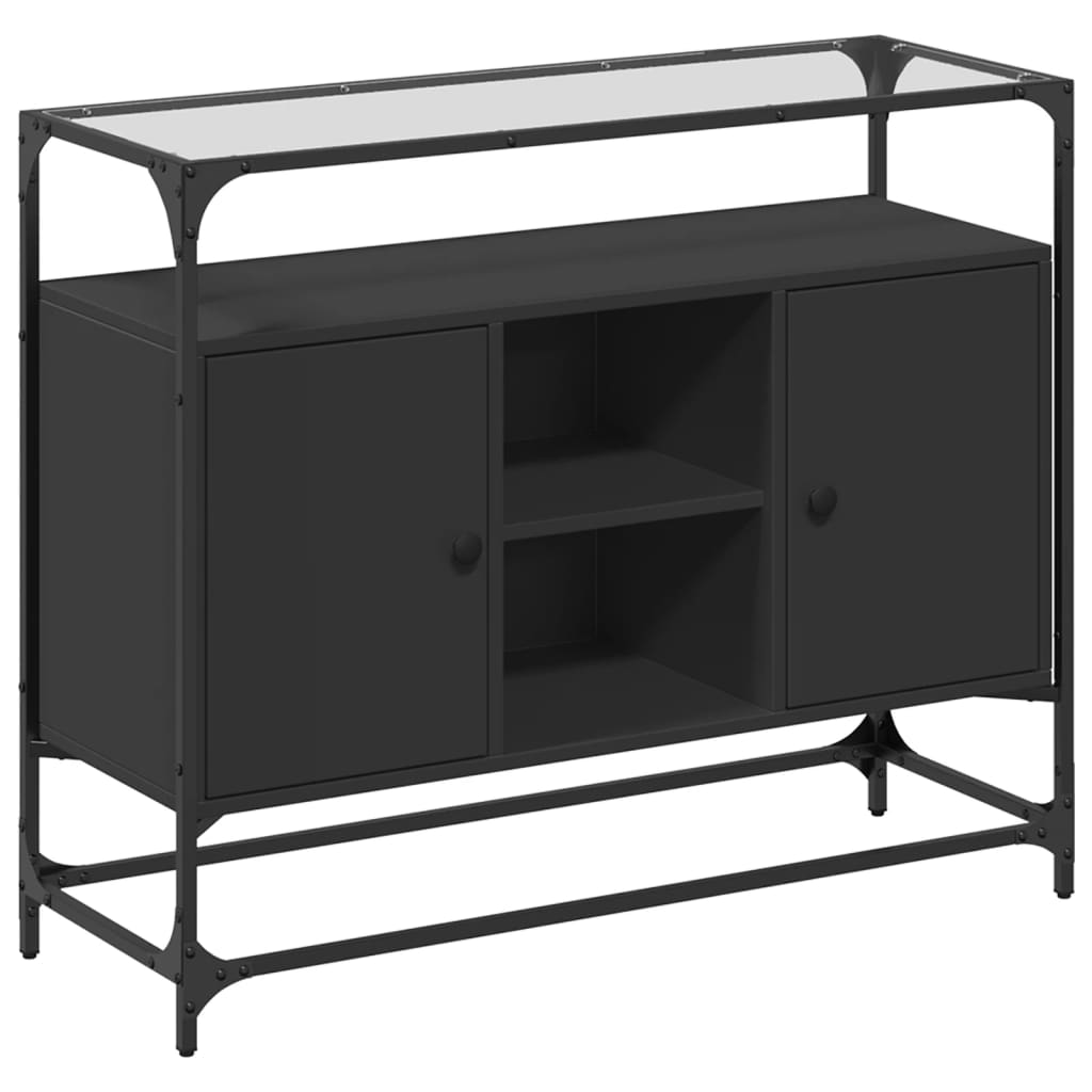 Buffet avec dessus en verre noir 98x35x81 cm bois d'ingénierie - XIOS