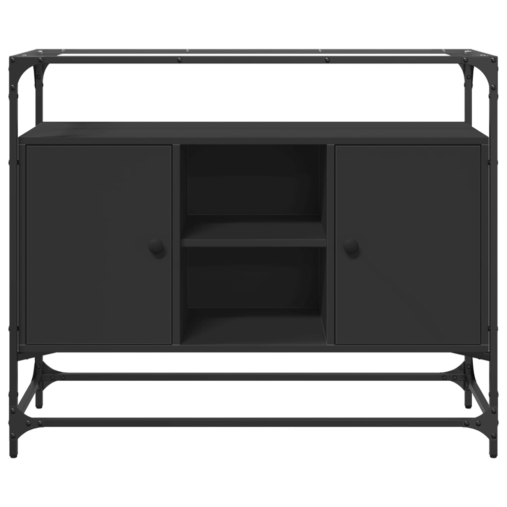 Buffet avec dessus en verre noir 98x35x81 cm bois d'ingénierie - XIOS