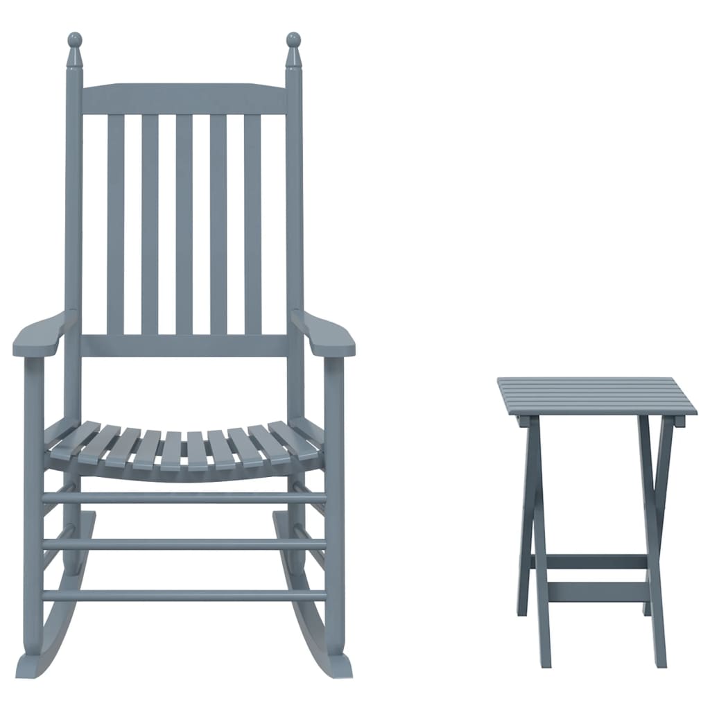 Chaise à bascule avec table pliable gris bois massif peuplier - XIOS