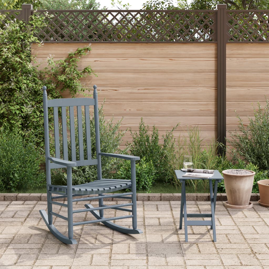 Chaise à bascule avec table pliable gris bois massif peuplier - XIOS