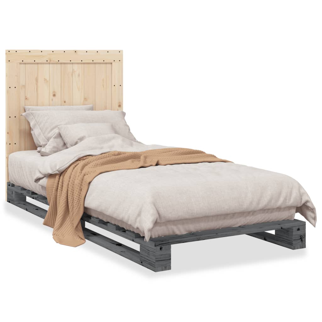 Cadre de lit sans matelas gris 90x200 cm bois de pin massif - XIOS