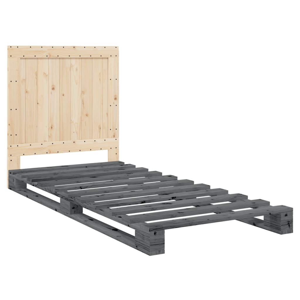 Cadre de lit sans matelas gris 90x200 cm bois de pin massif - XIOS