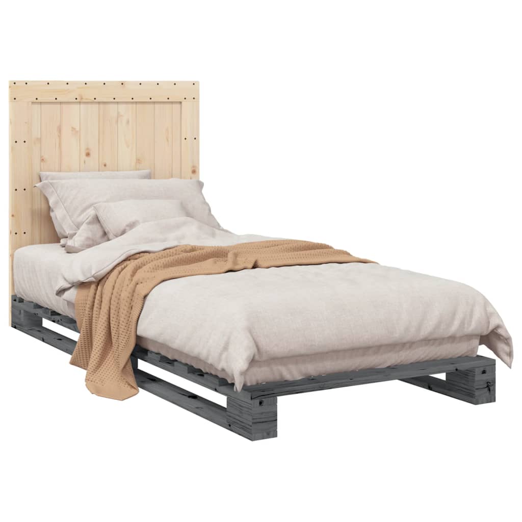 Cadre de lit sans matelas gris 90x200 cm bois de pin massif - XIOS