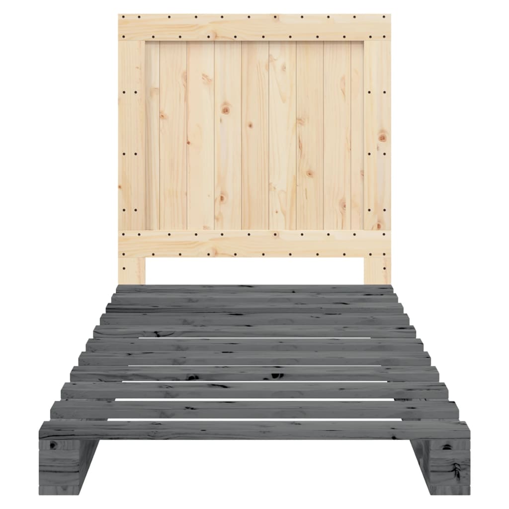 Cadre de lit sans matelas gris 90x200 cm bois de pin massif - XIOS