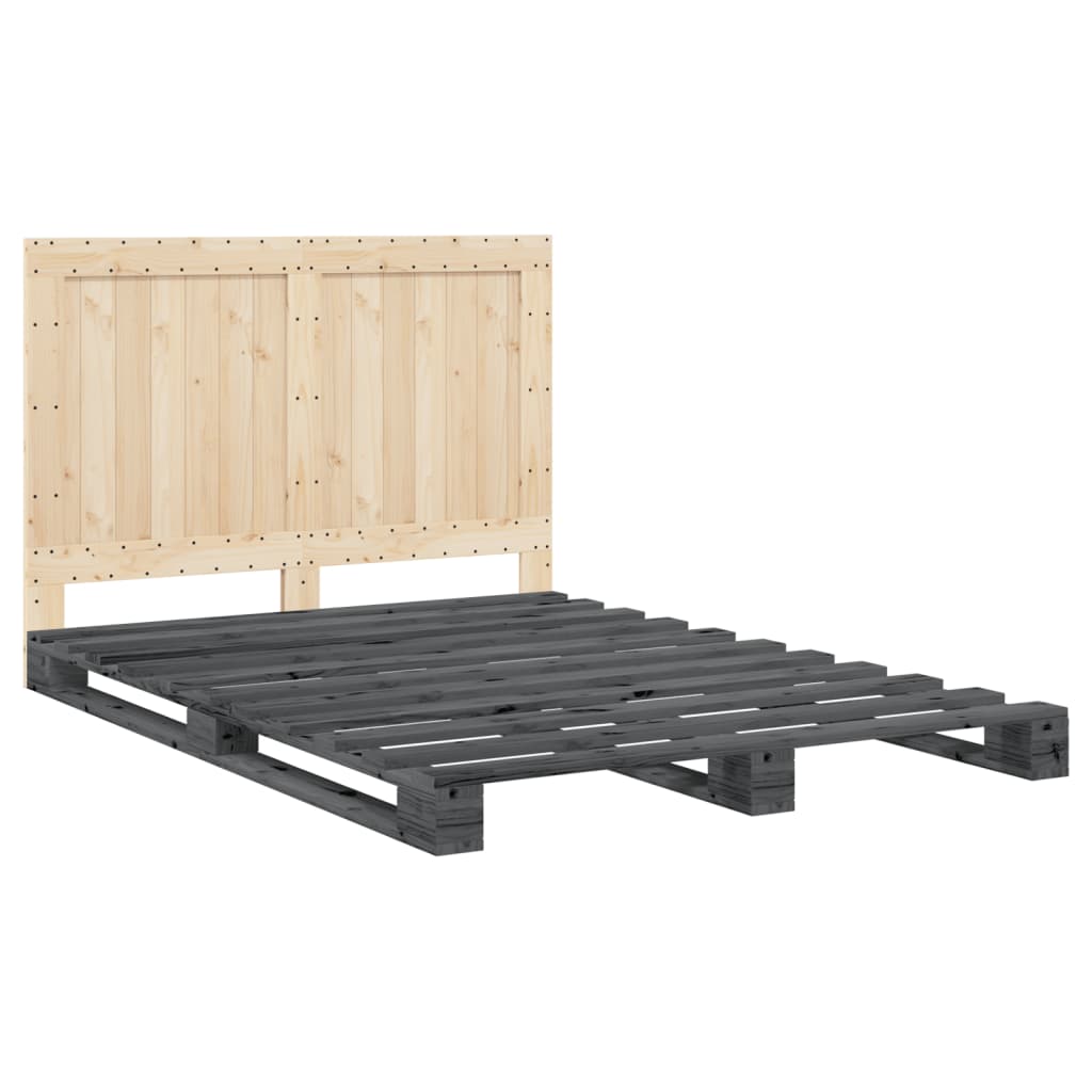 Cadre de lit sans matelas gris 140x200 cm bois massif de pin - XIOS