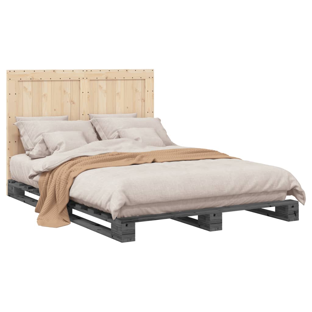 Cadre de lit sans matelas gris 140x200 cm bois massif de pin - XIOS