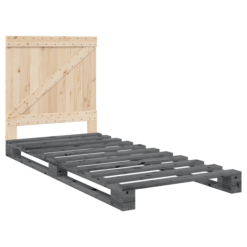 Cadre de lit sans matelas gris 90x200 cm bois de pin massif - XIOS