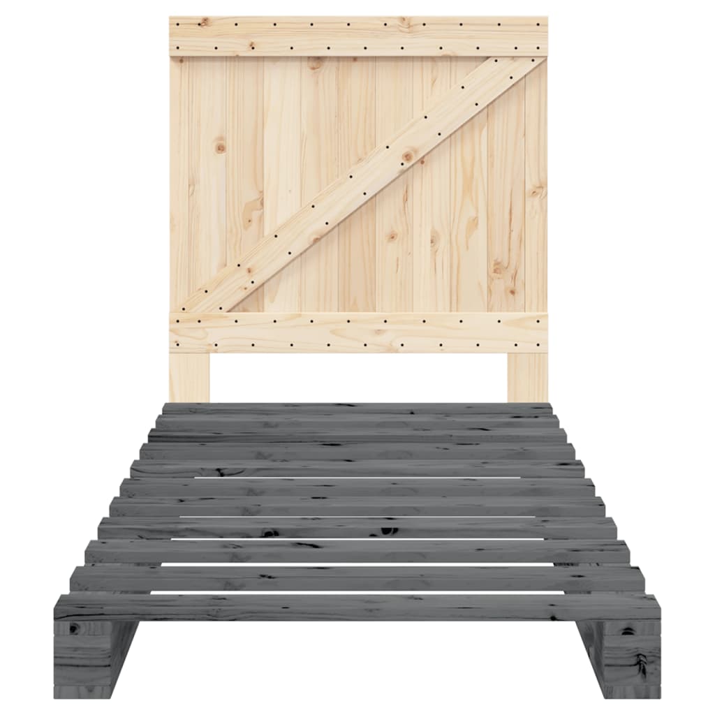 Cadre de lit sans matelas gris 90x200 cm bois de pin massif - XIOS