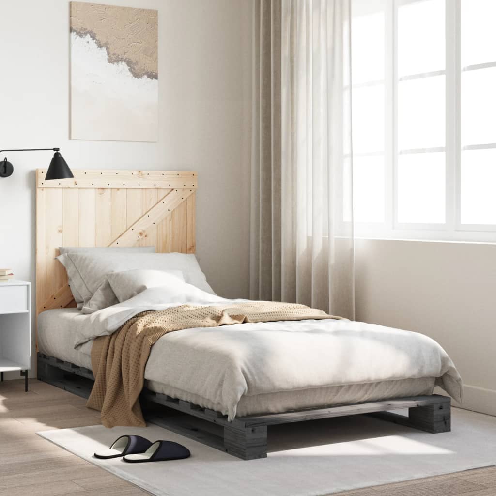 Cadre de lit sans matelas gris 90x200 cm bois de pin massif - XIOS