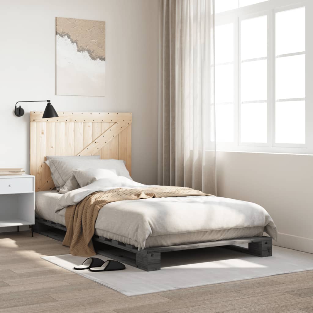 Cadre de lit sans matelas gris 100x200 cm bois massif de pin - XIOS
