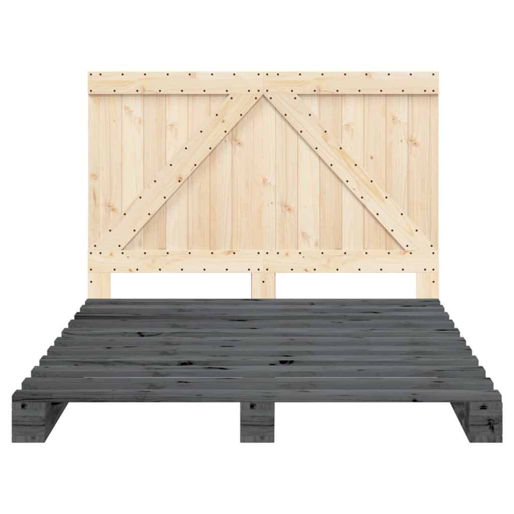 Cadre de lit sans matelas gris 140x200 cm bois massif de pin - XIOS