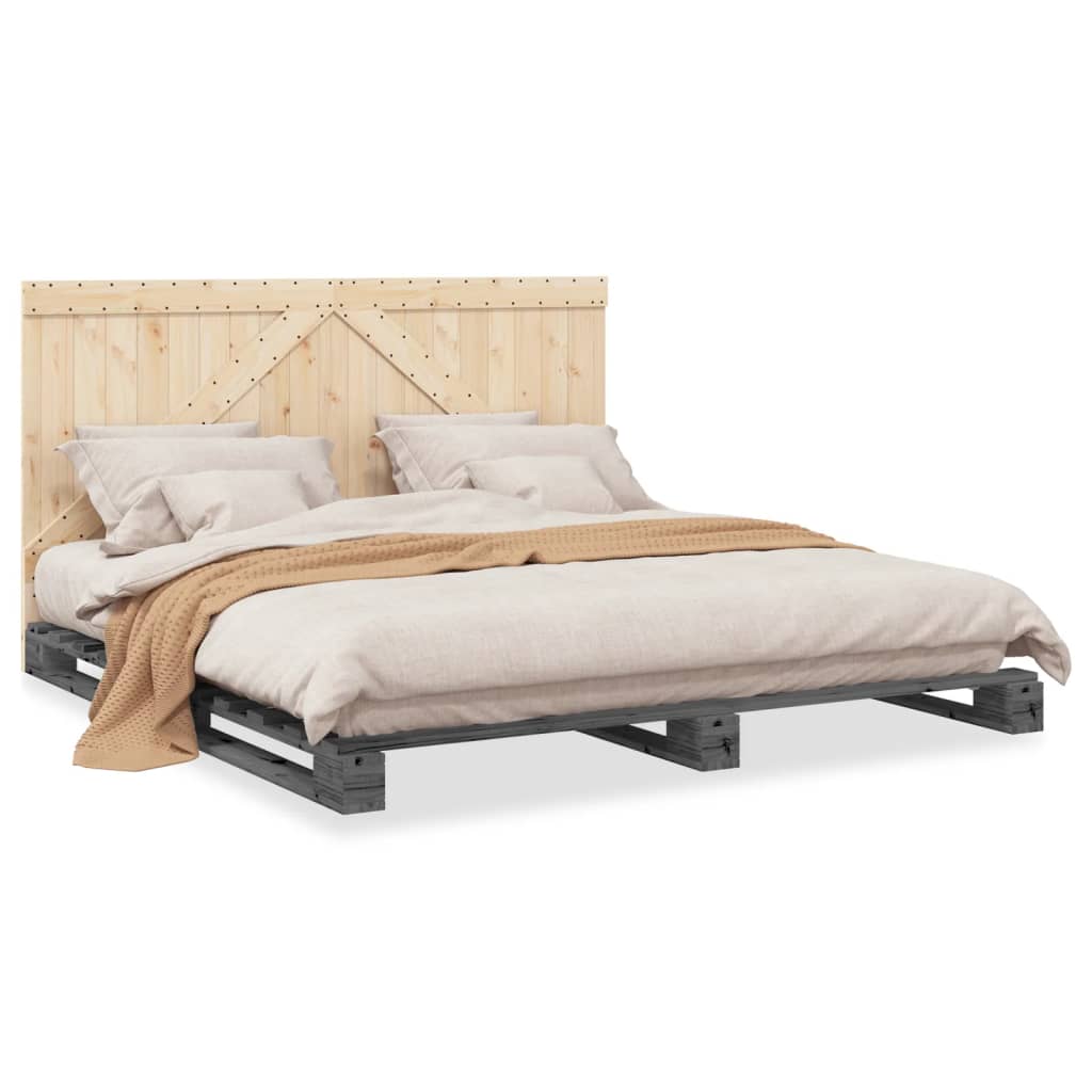 Cadre de lit sans matelas gris 200x200 cm bois massif de pin - XIOS