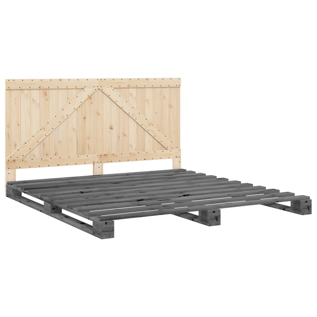 Cadre de lit sans matelas gris 200x200 cm bois massif de pin - XIOS