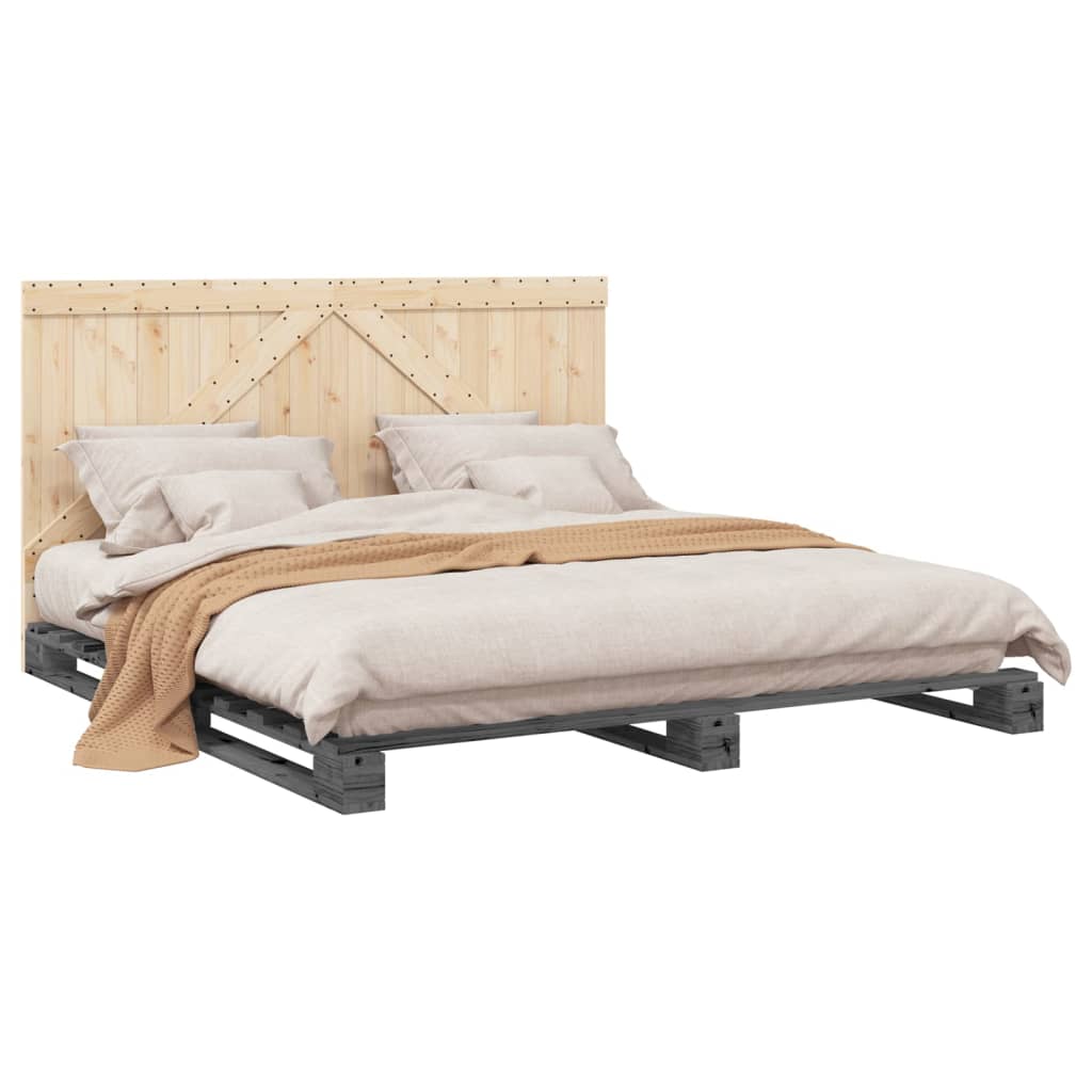 Cadre de lit sans matelas gris 200x200 cm bois massif de pin - XIOS