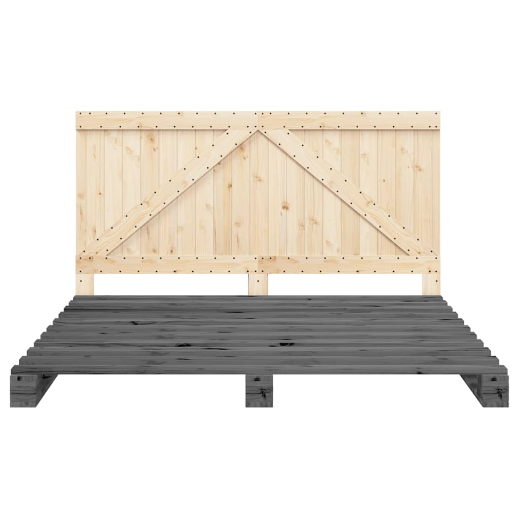 Cadre de lit sans matelas gris 200x200 cm bois massif de pin - XIOS