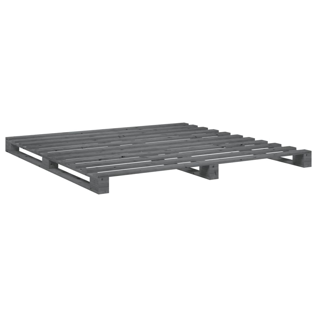 Cadre de lit sans matelas gris 200x200 cm bois massif de pin - XIOS
