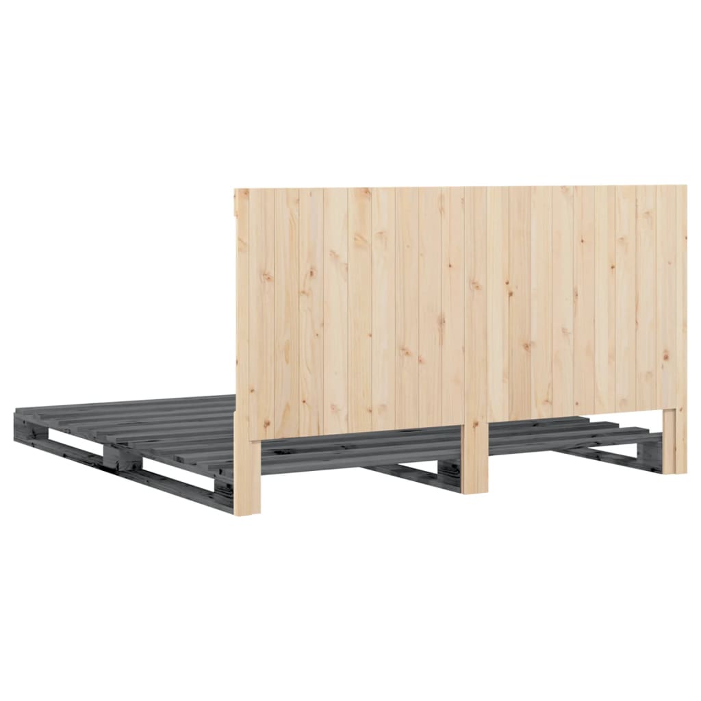 Cadre de lit sans matelas gris 200x200 cm bois massif de pin - XIOS