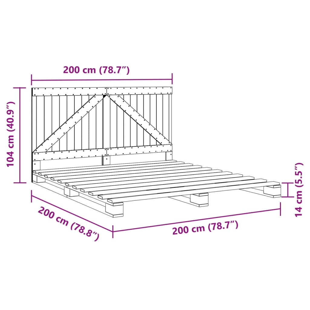 Cadre de lit sans matelas gris 200x200 cm bois massif de pin - XIOS